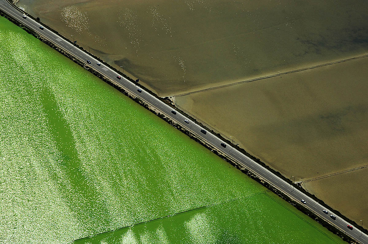 Abstract Aerial View of a Road in the Sea in Cagliari, Italy.