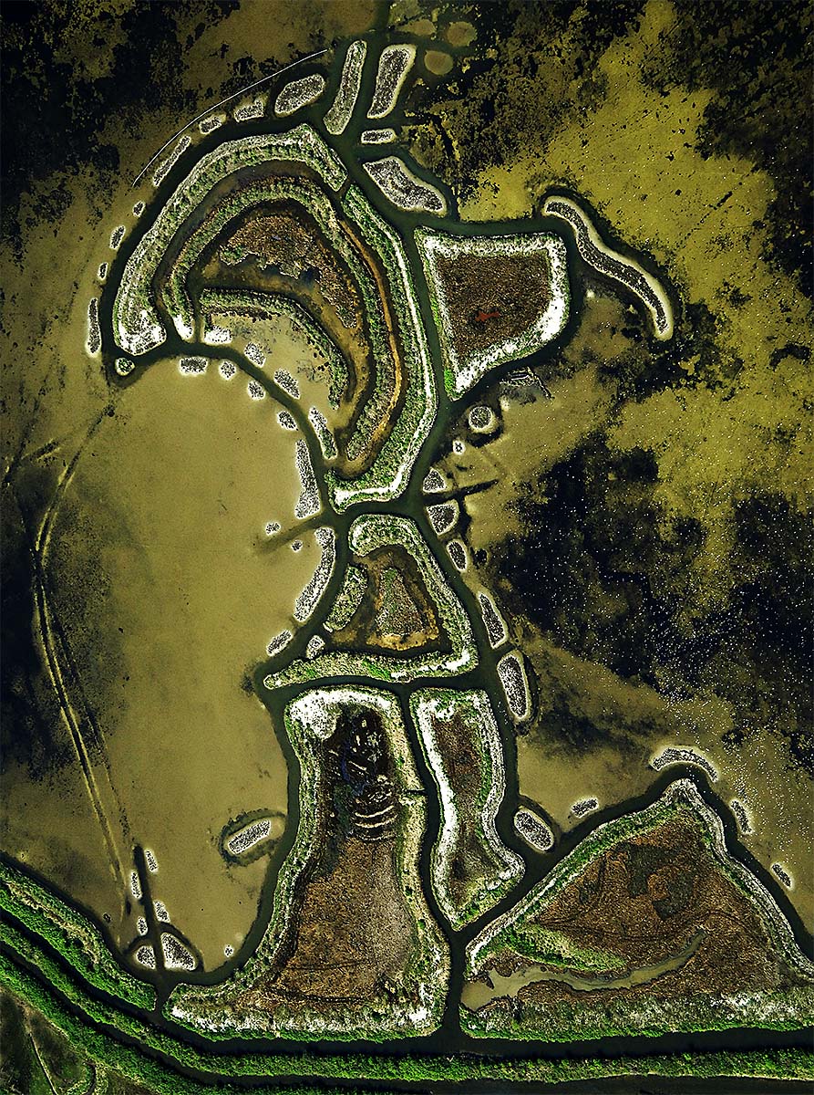 Abstract Aerial View of Sea, Channels and Islands on Caorle Coast, Venice, Italy.