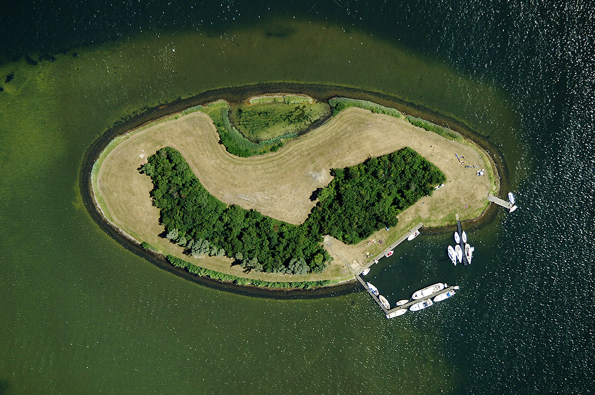 Aerial Top View of Island Arneplaat Marina, Netherlands.