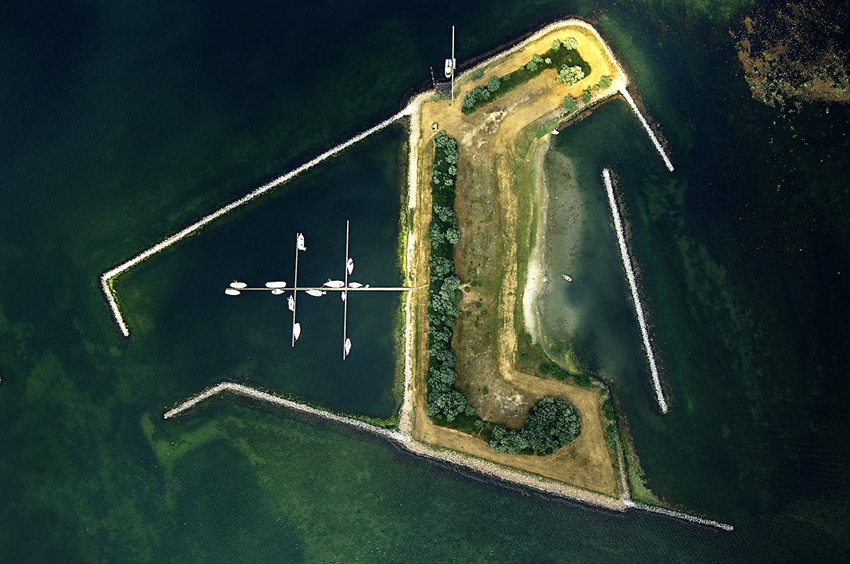 Arial Top View of Marina Island near Bruinisse, Netherlands.