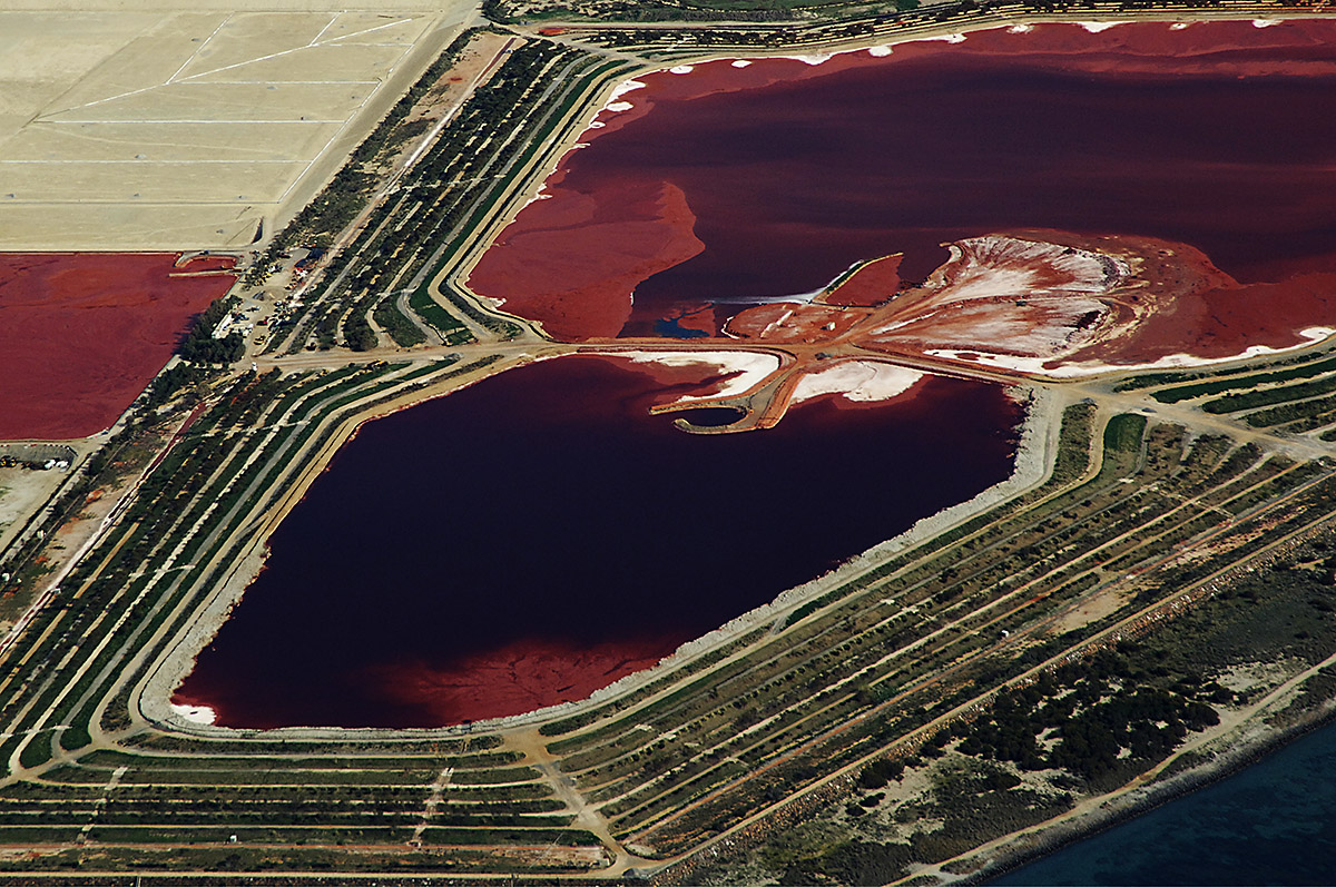 Abstract Aerial View of Salt Flats in Portoscuso, South Sardinia, Italy.