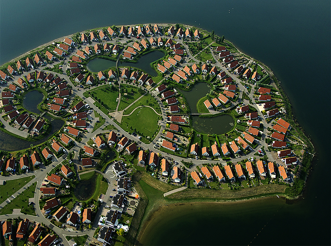 Aerial Abstract Bird Head Shaped View of Lathum, Netherlands.