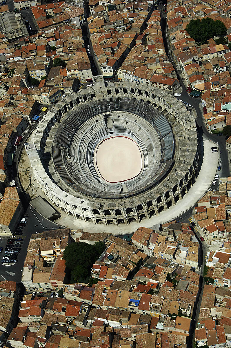 Aerial View of Arles Amphitheatre, France.