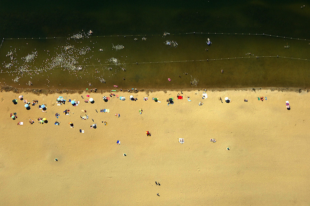 Aerial Top View of Plasmolen Beach, Netherlands.