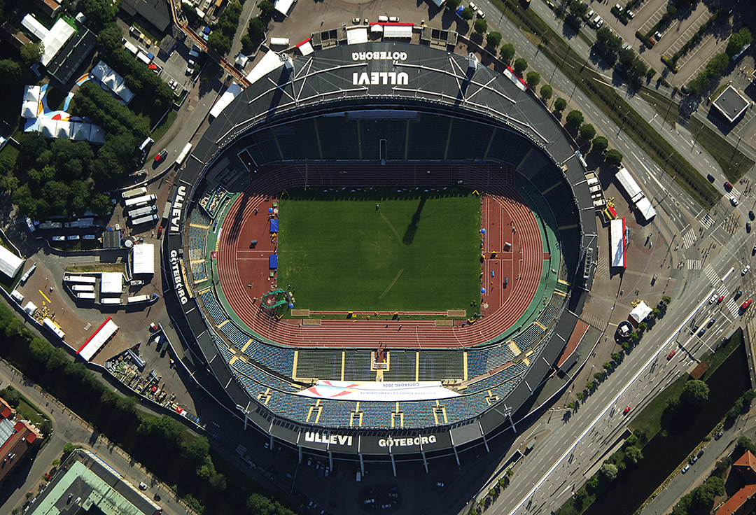 Aerial Top View of Ullevi Stadium, Gothenburg, Sweden.