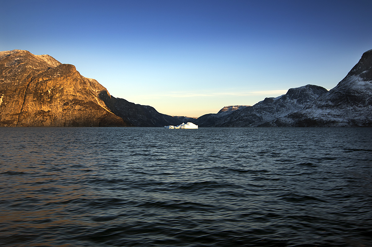 Small Iceberg between Two Mountains in Davis Strait, Greenland.