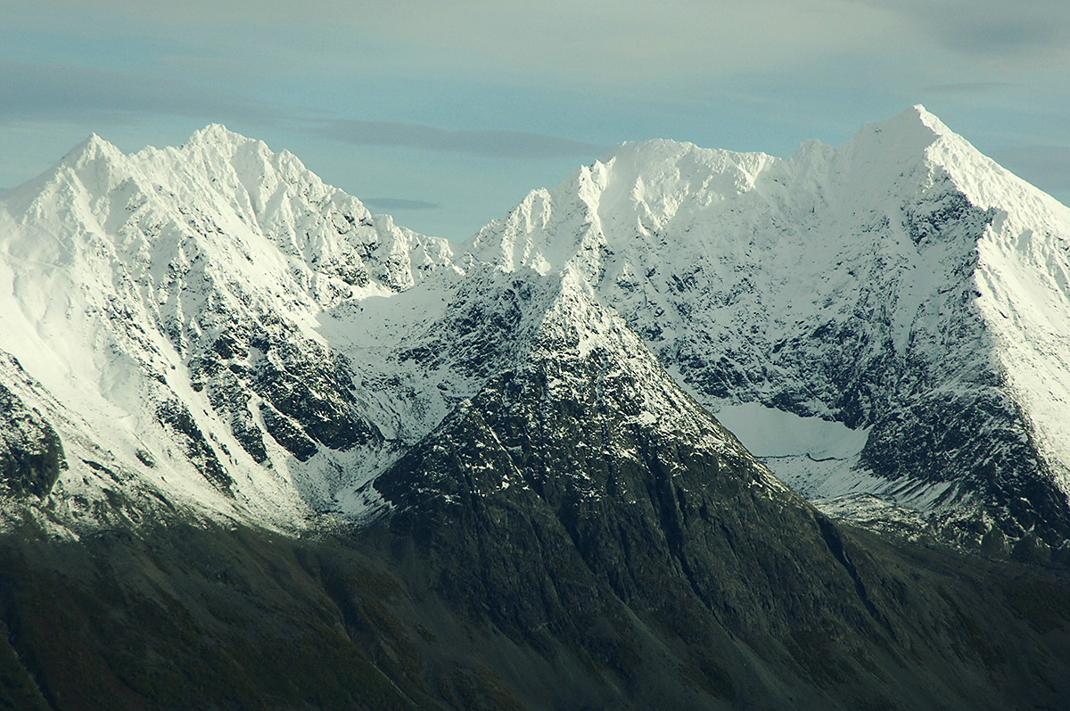 Aerial Mountain View of Snowy Picks Somewere between Alta and Tromsø, Norway.