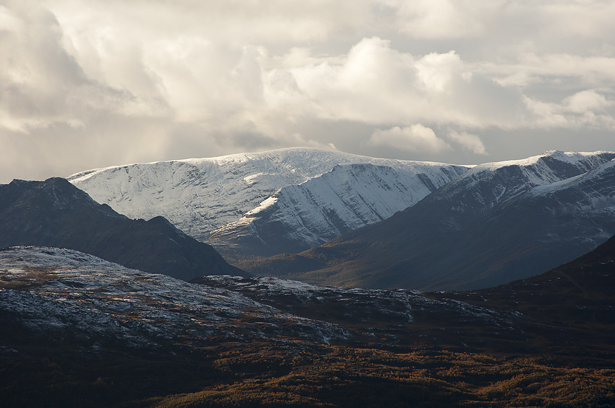 Aerial View of Snowy Mountain Somewere between Kirkines og Alta, Norway.