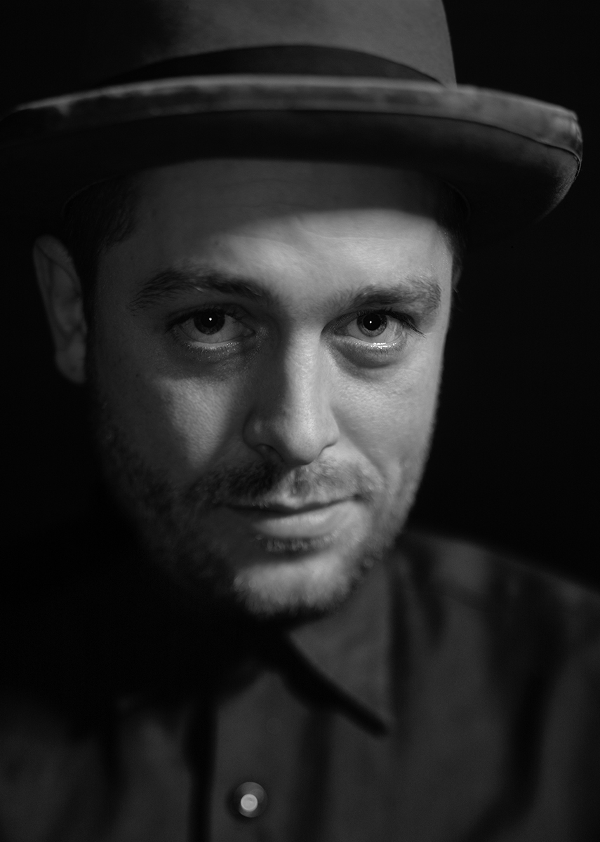 Allan Andersen wearing a hat black and white large format portrait