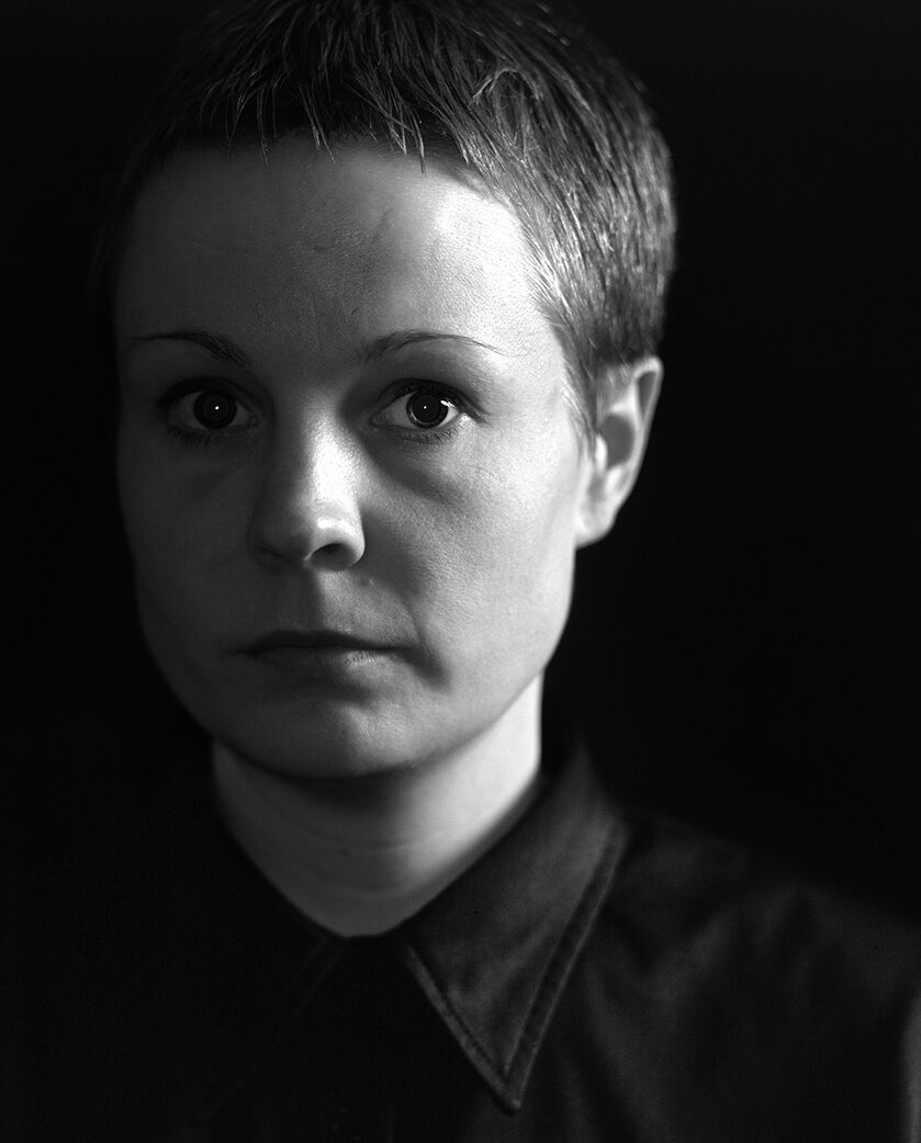 Hanne, girl looking worried black and white large format portrait