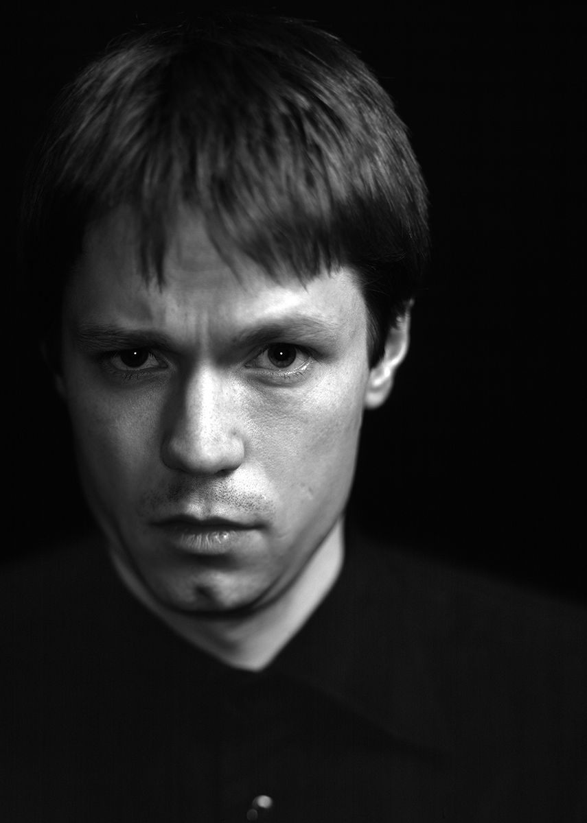 Roger Christensen looking troubled black and white large format portrait