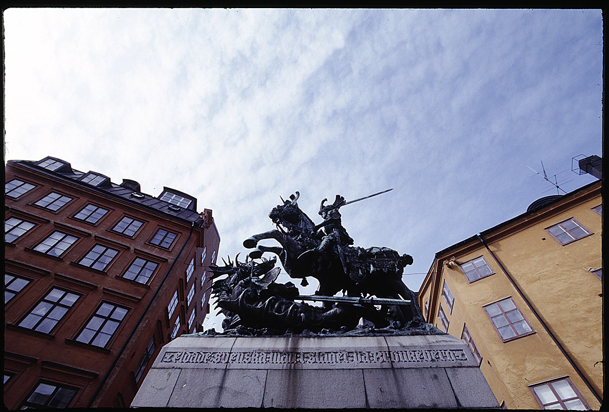 The statue of St. George and the Dragon in Stockholm, Sweden.