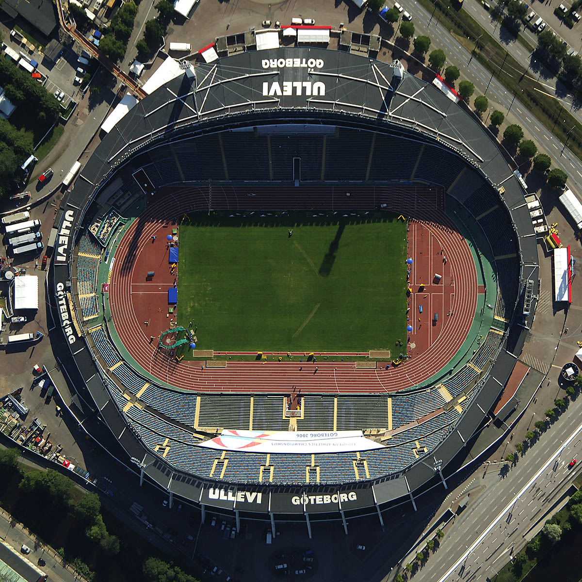 Areal Top Down View of Ullevi Stadium, Gothenburg, Sweden.